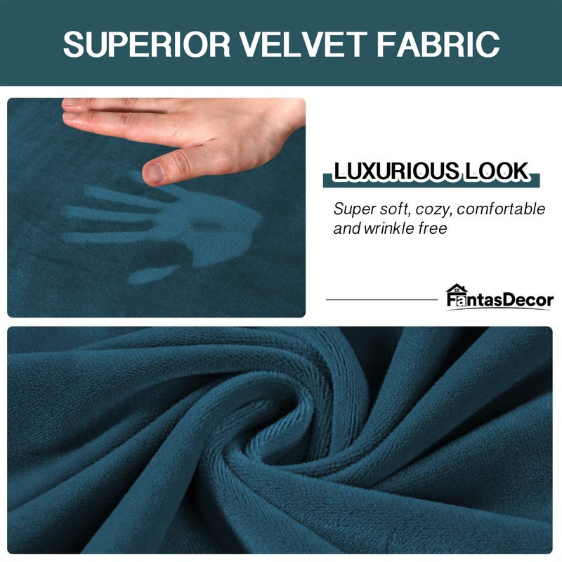 FantasDecor 2 Piece Chair Sofa Covers Velvet for Living Room Slipcovers with Individual Cushion Elastic Furniture Protector for Pets, Machine Washable (Armchair, Deep Teal) - Image 3